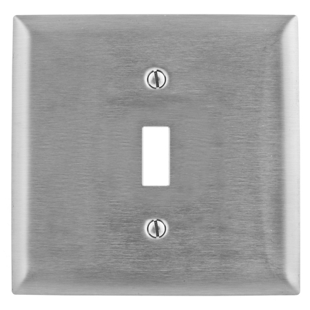HUBBELL WIRING DEVICE-KELLEMS Wallplates and Boxes, Metallic Plates, 2- Gang, 1) Toggle Opening, Standard Size, Stainless Steel SS740